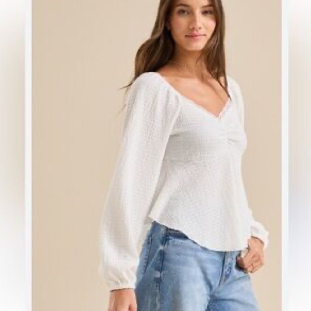 Altar’d State Long Sleeve White Smocked Top